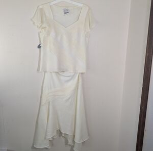 Adrianna Papell Ivory Pleated 2-Piece Linen Blend Skirt Set NWT 16 (runs small)